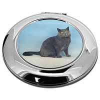 Blue Chartreax Cat Make-Up Round Compact Mirror