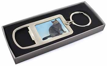 Blue Chartreax Cat Chrome Metal Bottle Opener Keyring in Box