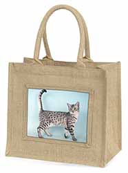 Egyptian Mau Cat Natural/Beige Jute Large Shopping Bag