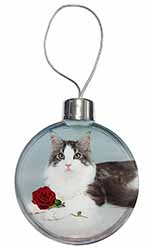 Gorgeous Cat with Red Rose Christmas Bauble