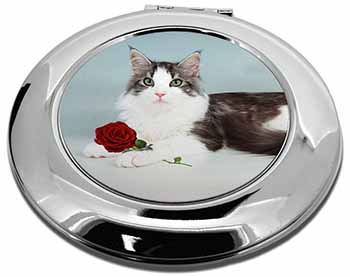 Gorgeous Cat with Red Rose Make-Up Round Compact Mirror