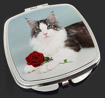 Gorgeous Cat with Red Rose Make-Up Compact Mirror