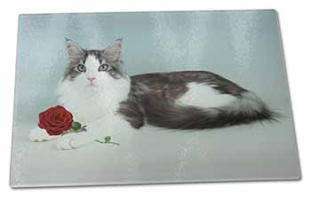 Large Glass Cutting Chopping Board Gorgeous Cat with Red Rose