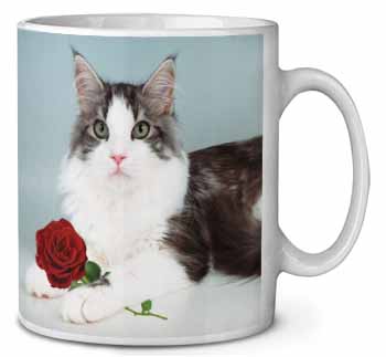 Gorgeous Cat with Red Rose Ceramic Coffee Mug/Tea Cup