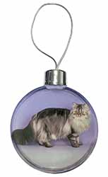 Silver Grey Persian Cat Christmas Bauble