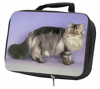 Silver Grey Persian Cat Black Insulated School Lunch Box/Picnic Bag