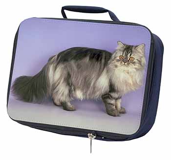 Silver Grey Persian Cat Navy Insulated School Lunch Box/Picnic Bag