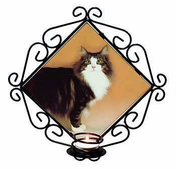 Norwegian Forest Cat Wrought Iron Wall Art Candle Holder