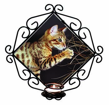 A Gorgeous Bengal Kitten Wrought Iron Wall Art Candle Holder