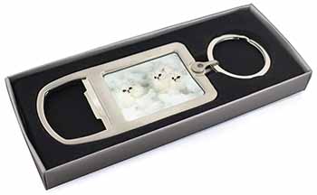 White Chinchilla Kittens Chrome Metal Bottle Opener Keyring in Box