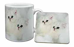 White Chinchilla Kittens Mug and Coaster Set