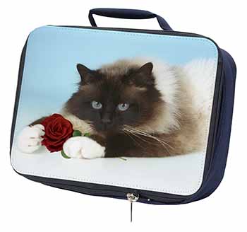 Birman Point Cat with Red Rose Navy Insulated School Lunch Box/Picnic Bag