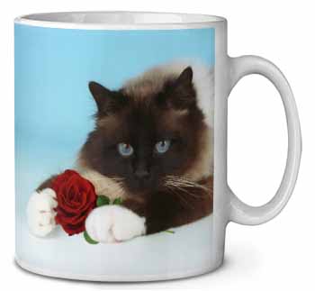 Birman Point Cat with Red Rose Ceramic Coffee Mug/Tea Cup