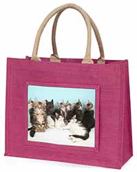 Cute Norwegian Forest Kittens Large Pink Jute Shopping Bag