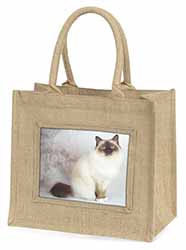 Birman Cat Natural/Beige Jute Large Shopping Bag