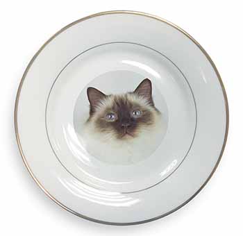 Birman Cat Gold Rim Plate Printed Full Colour in Gift Box