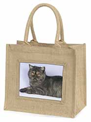 Exotic Smoke Cat Natural/Beige Jute Large Shopping Bag