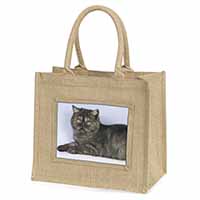 Exotic Smoke Cat Natural/Beige Jute Large Shopping Bag