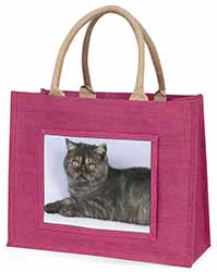 Exotic Smoke Cat Large Pink Jute Shopping Bag