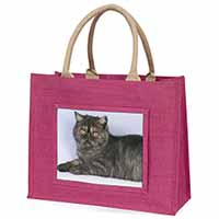 Exotic Smoke Cat Large Pink Jute Shopping Bag