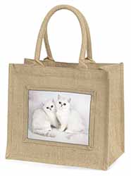 Exotic White Kittens Natural/Beige Jute Large Shopping Bag