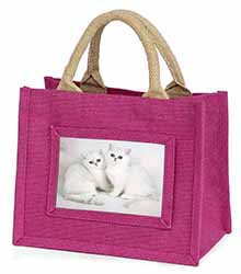 Exotic White Kittens Little Girls Small Pink Jute Shopping Bag