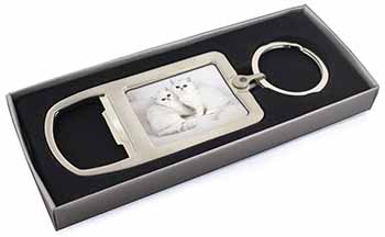 Exotic White Kittens Chrome Metal Bottle Opener Keyring in Box