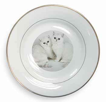 Exotic White Kittens Gold Rim Plate Printed Full Colour in Gift Box