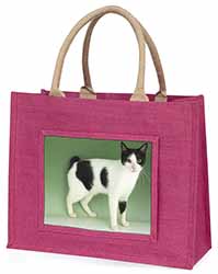 Japanese Bobtail Cat Large Pink Jute Shopping Bag