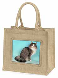 Norwegian Forest Cat Natural/Beige Jute Large Shopping Bag