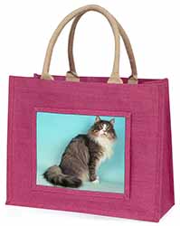 Norwegian Forest Cat Large Pink Jute Shopping Bag