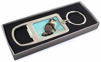 Norwegian Forest Cat Chrome Metal Bottle Opener Keyring in Box