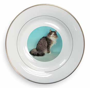 Norwegian Forest Cat Gold Rim Plate Printed Full Colour in Gift Box