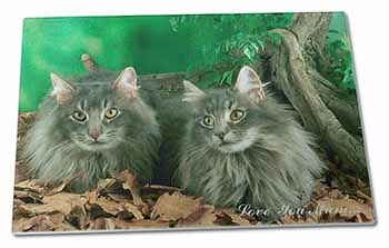 Large Glass Cutting Chopping Board Blue Fluffy Cats 