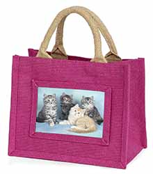 Cute Fluffy Kittens Little Girls Small Pink Jute Shopping Bag