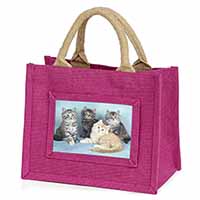 Cute Fluffy Kittens Little Girls Small Pink Jute Shopping Bag