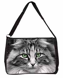 Gorgeous Green Eyes Cat Large Black Laptop Shoulder Bag School/College