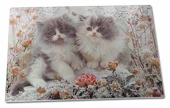 Large Glass Cutting Chopping Board Persian Kittens by Roses