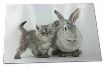 Large Glass Cutting Chopping Board Silver Grey Cat and Rabbit