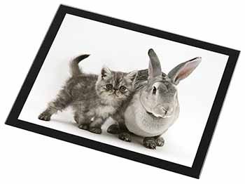 Silver Grey Cat and Rabbit Black Rim High Quality Glass Placemat