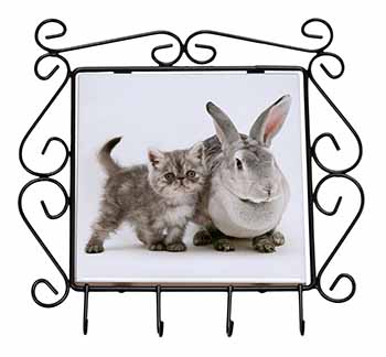 Silver Grey Cat and Rabbit Wrought Iron Key Holder Hooks