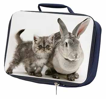 Silver Grey Cat and Rabbit Navy Insulated School Lunch Box/Picnic Bag