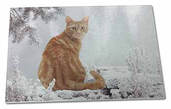 Large Glass Cutting Chopping Board Ginger Winter Snow Cat