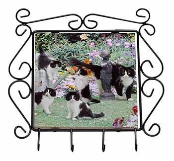 Cats and Kittens in Garden Wrought Iron Key Holder Hooks