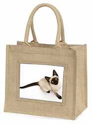 Siamese Cat Natural/Beige Jute Large Shopping Bag