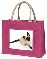 Siamese Cat Large Pink Jute Shopping Bag