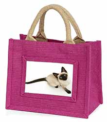 Siamese Cat Little Girls Small Pink Jute Shopping Bag