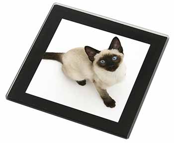 Siamese Cat Black Rim High Quality Glass Coaster