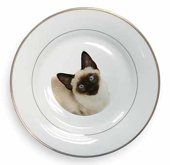 Siamese Cat Gold Rim Plate Printed Full Colour in Gift Box