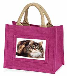 Beautiful Brown Tabby Cat Little Girls Small Pink Jute Shopping Bag